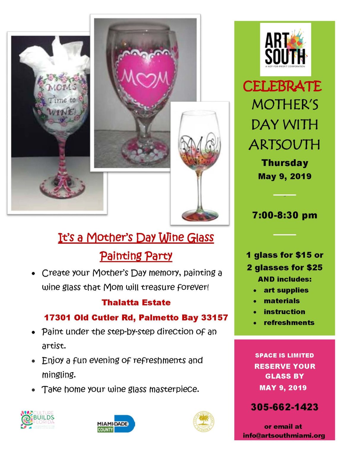 ArtSouth Mother’s Day Wine Glass Painting Party 2019